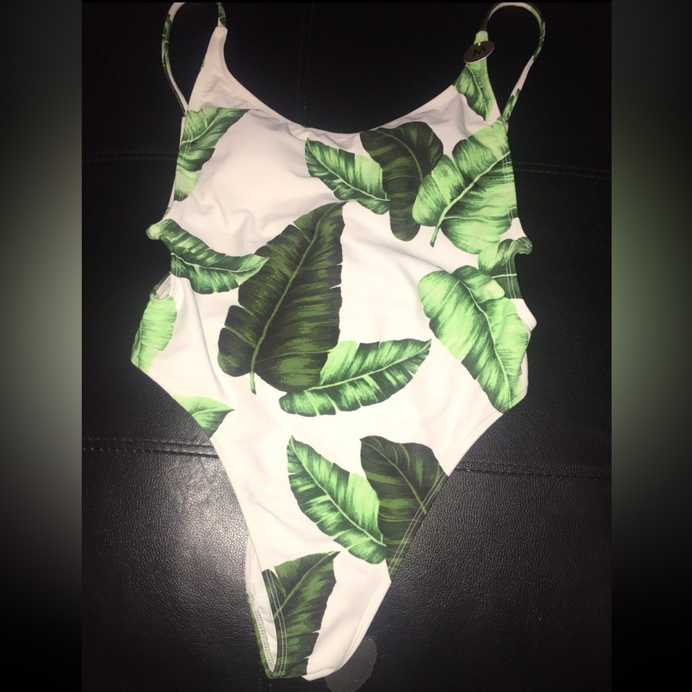 Leaf Print One-Piece Swimsuit Medium NWT